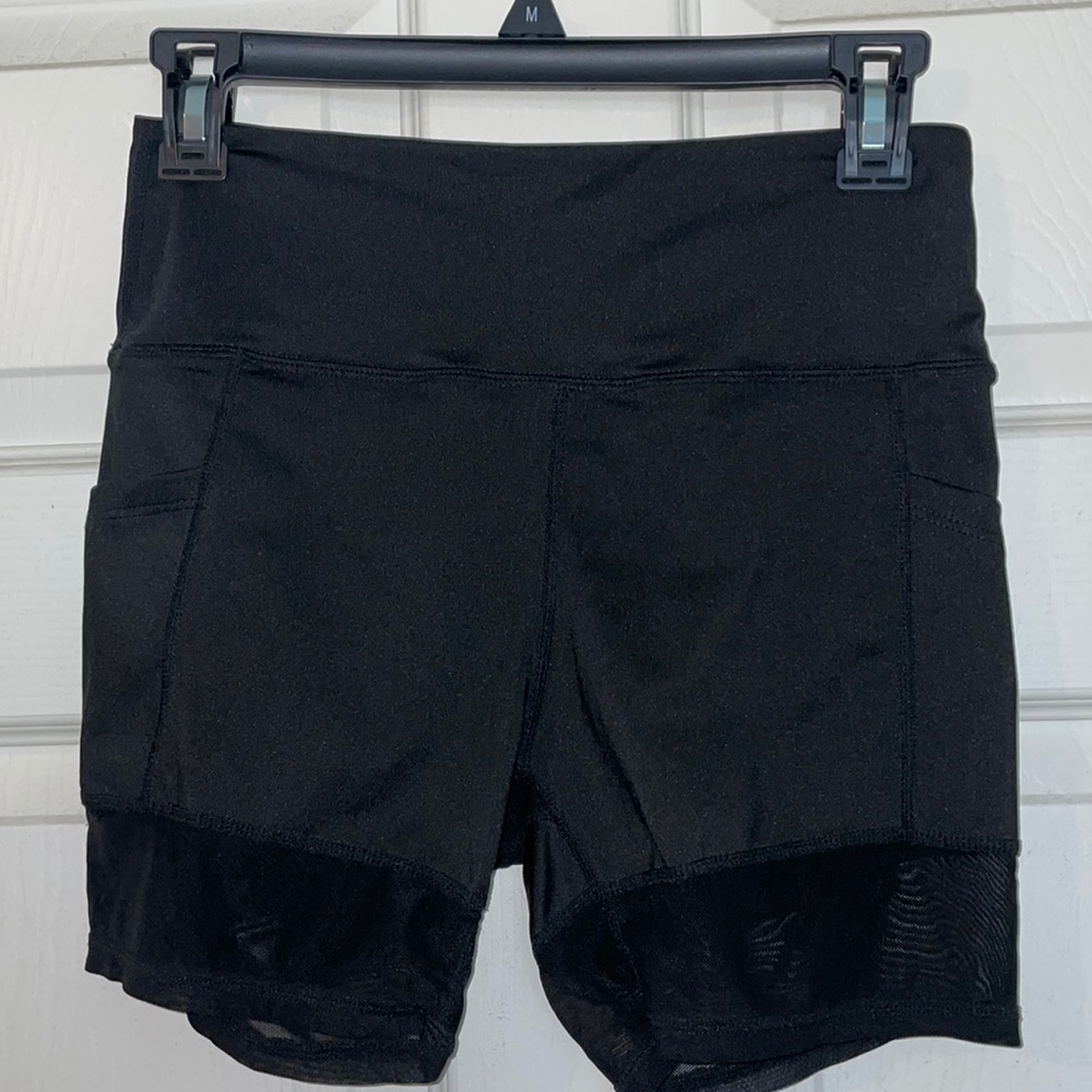 Biker shorts, see through mesh bottoms. Shein. Size M.